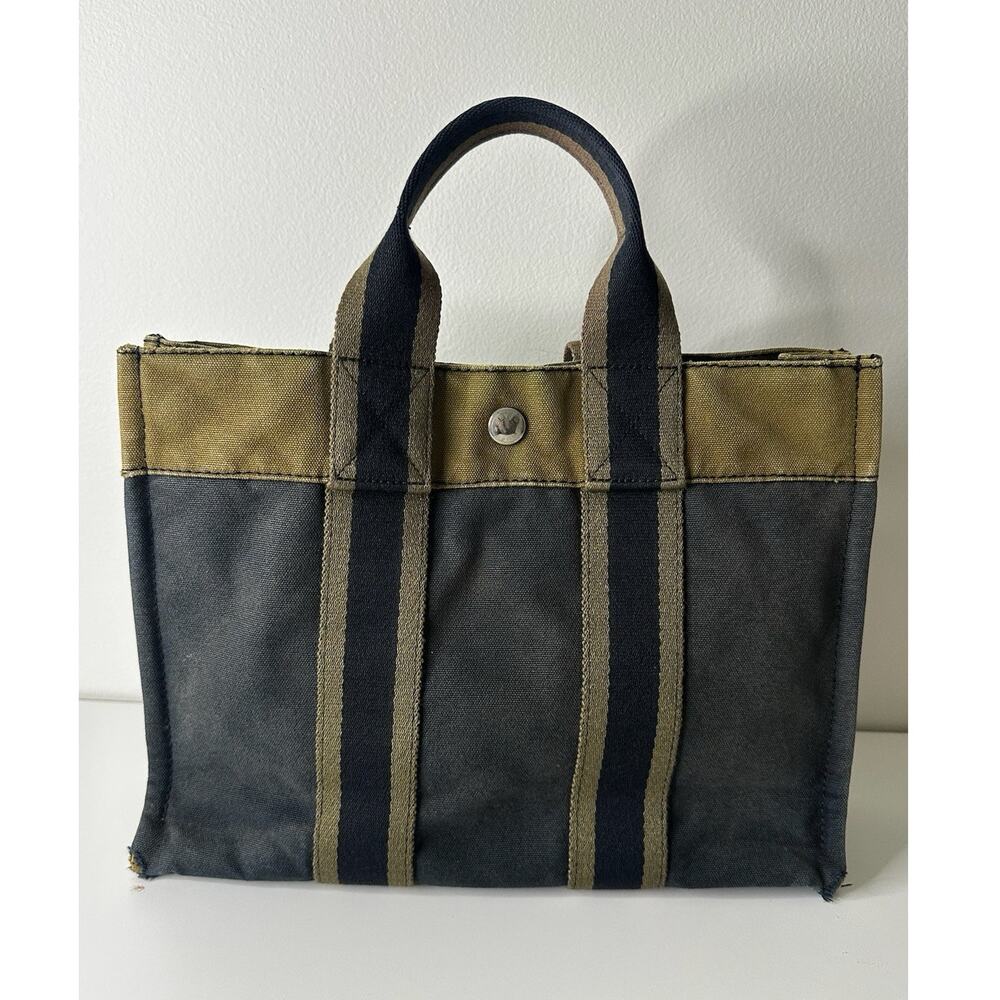Hermès Herline PM Canvas Tote Bag Gray Brown Small Handbag